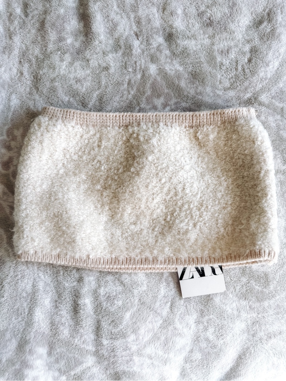Zara Fuzzy Knit Neck Warmer Cream Ecru Size S NWT